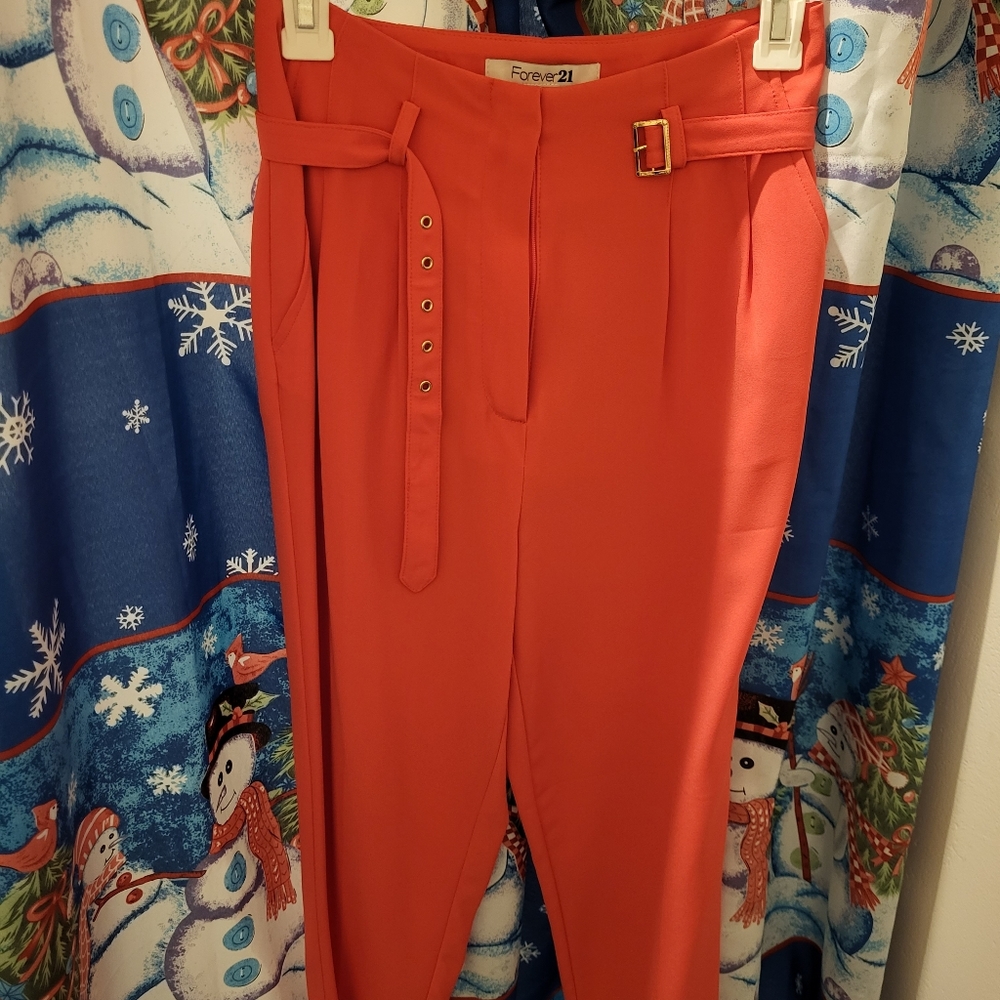 Coral pink, high-waisted wide leg trousers. Never worn - Picture 2 of 2